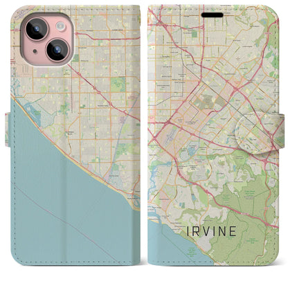 【アーバイン（アメリカ）】地図柄iPhoneケース（手帳タイプ）ナチュラル・iPhone 15 Plus 用