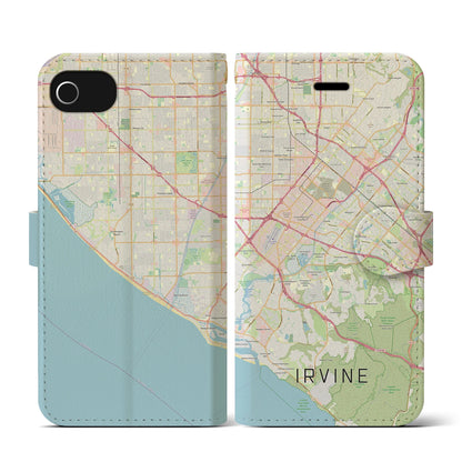 【アーバイン（アメリカ）】地図柄iPhoneケース（手帳タイプ）ナチュラル・iPhone SE（第3 / 第2世代） / 8 / 7 / 6s / 6 用