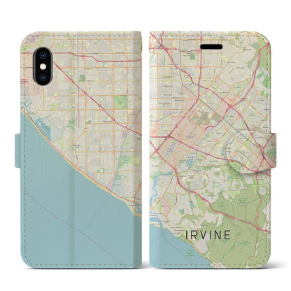 【アーバイン（アメリカ）】地図柄iPhoneケース（手帳タイプ）ナチュラル・iPhone XS / X 用