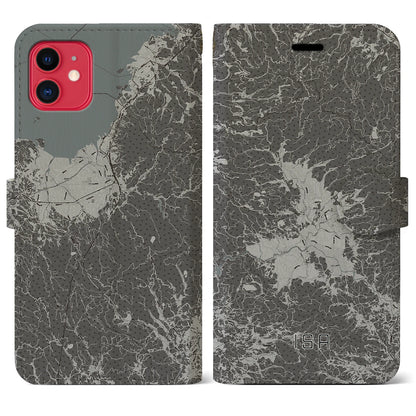 【伊佐（鹿児島県）】地図柄iPhoneケース（手帳タイプ）モノトーン・iPhone 11 用