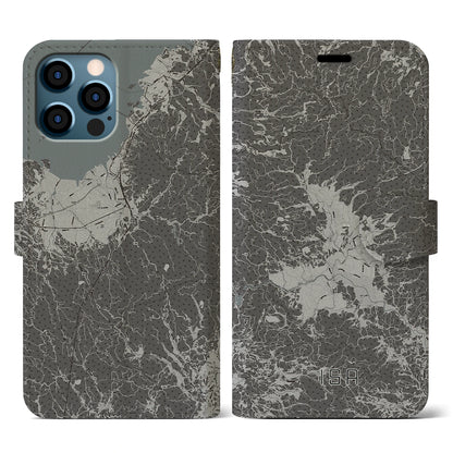 【伊佐（鹿児島県）】地図柄iPhoneケース（手帳タイプ）モノトーン・iPhone 12 / 12 Pro 用