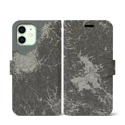 【伊佐（鹿児島県）】地図柄iPhoneケース（手帳タイプ）モノトーン・iPhone 12 mini 用