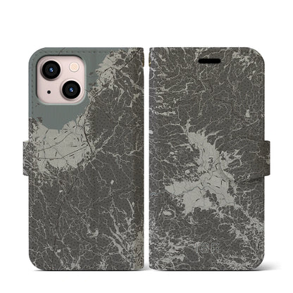【伊佐（鹿児島県）】地図柄iPhoneケース（手帳タイプ）モノトーン・iPhone 13 mini 用