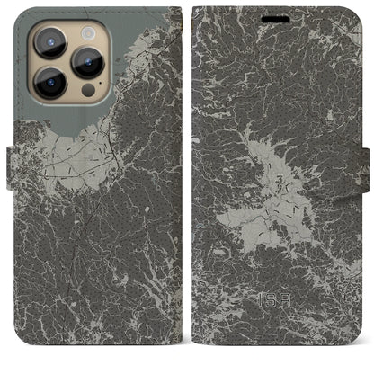 【伊佐（鹿児島県）】地図柄iPhoneケース（手帳タイプ）モノトーン・iPhone 14 Pro Max 用