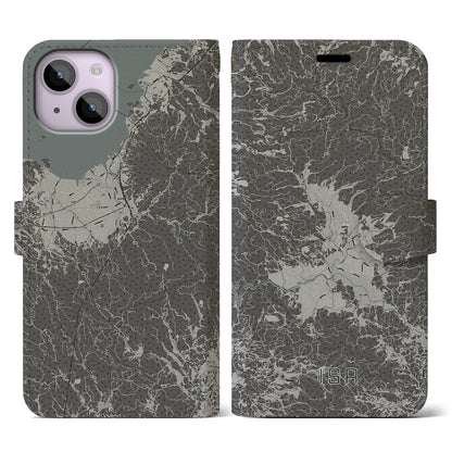 【伊佐（鹿児島県）】地図柄iPhoneケース（手帳タイプ）モノトーン・iPhone 14 用