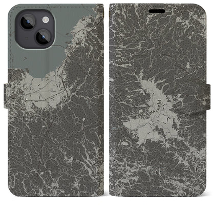 【伊佐（鹿児島県）】地図柄iPhoneケース（手帳タイプ）モノトーン・iPhone 14 Plus 用