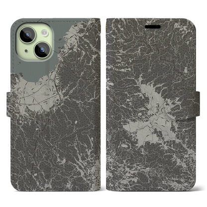 【伊佐（鹿児島県）】地図柄iPhoneケース（手帳タイプ）モノトーン・iPhone 15 用