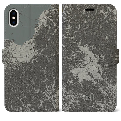 【伊佐（鹿児島県）】地図柄iPhoneケース（手帳タイプ）モノトーン・iPhone XS Max 用