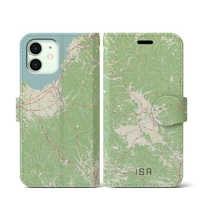 【伊佐（鹿児島県）】地図柄iPhoneケース（手帳タイプ）ナチュラル・iPhone 12 mini 用