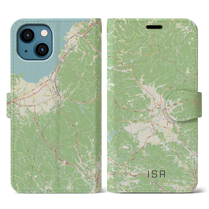 【伊佐（鹿児島県）】地図柄iPhoneケース（手帳タイプ）ナチュラル・iPhone 13 用
