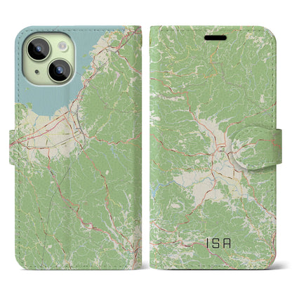 【伊佐（鹿児島県）】地図柄iPhoneケース（手帳タイプ）ナチュラル・iPhone 15 用