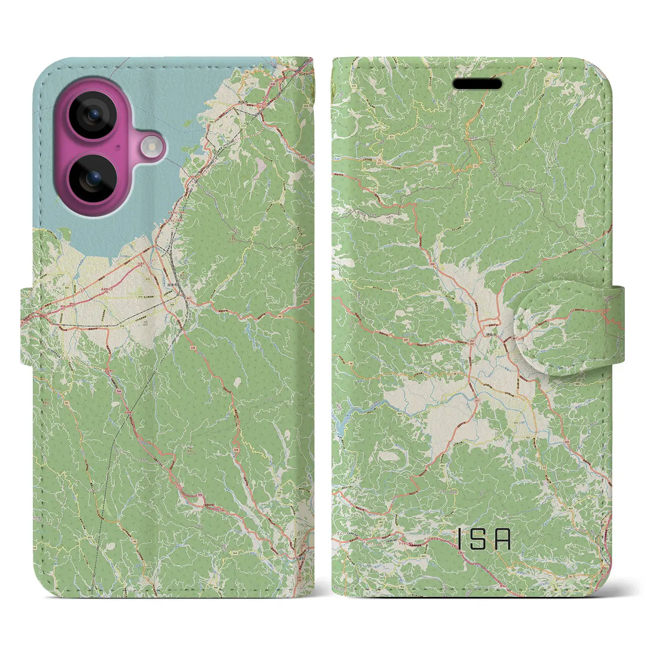 【伊佐（鹿児島県）】地図柄iPhoneケース（手帳タイプ）ナチュラル・iPhone 16 Pro 用