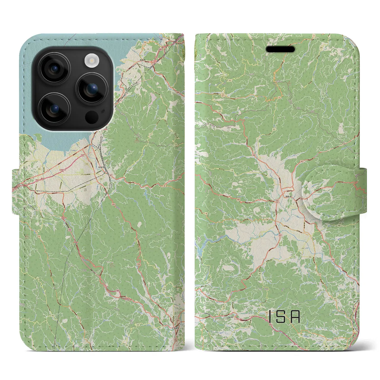 【伊佐（鹿児島県）】地図柄iPhoneケース（手帳タイプ）ナチュラル・iPhone 16 用