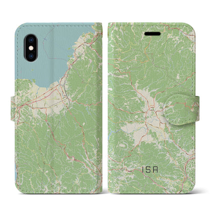 【伊佐（鹿児島県）】地図柄iPhoneケース（手帳タイプ）ナチュラル・iPhone XS / X 用