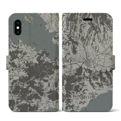 【諫早（長崎県）】地図柄iPhoneケース（手帳タイプ）モノトーン・iPhone XS / X 用