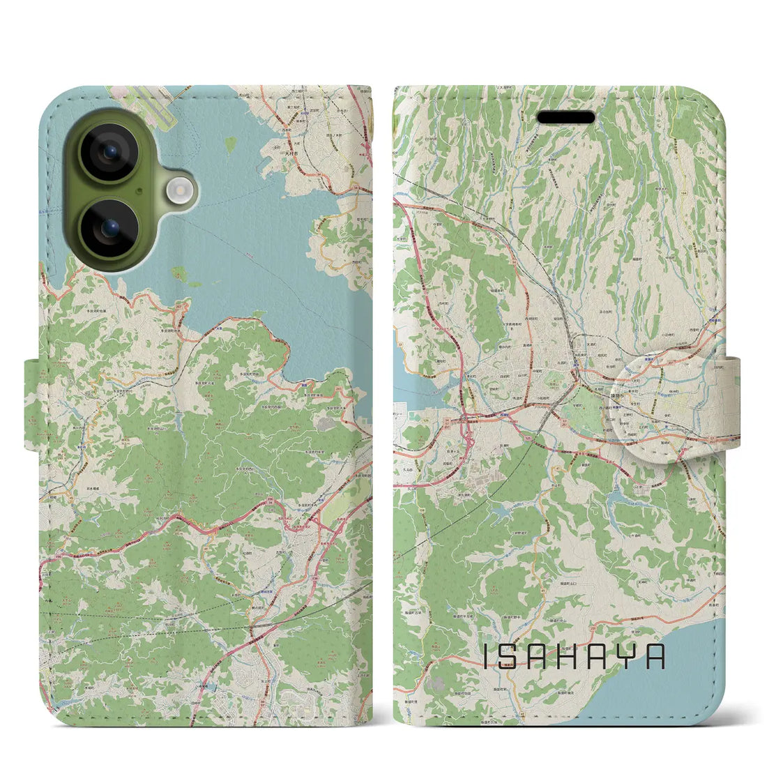 【諫早(長崎県)】地図柄iPhoneケース(手帳タイプ)モノトーン・iPhone 17 Pro Max 用