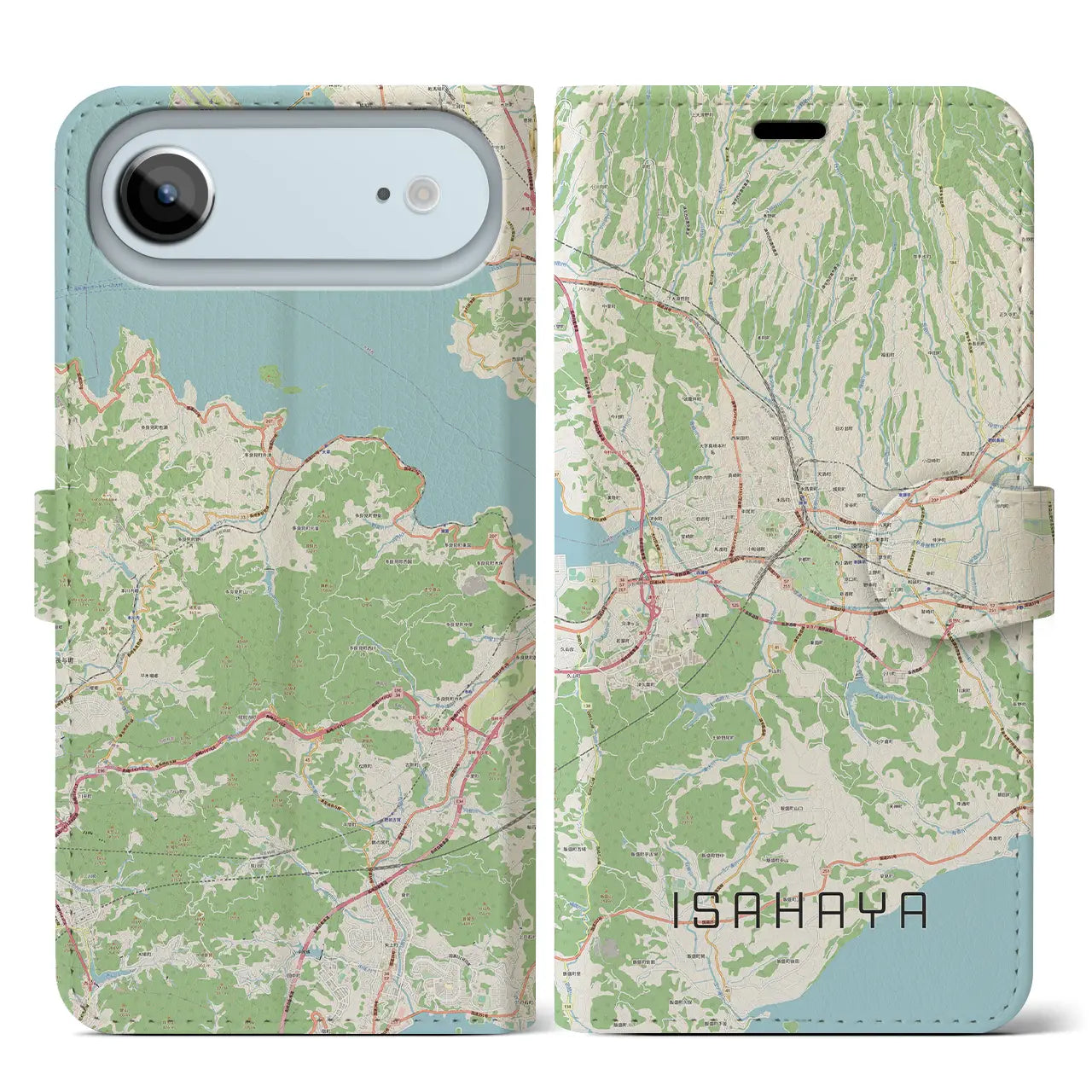 【諫早（長崎県）】地図柄iPhoneケース（手帳タイプ）