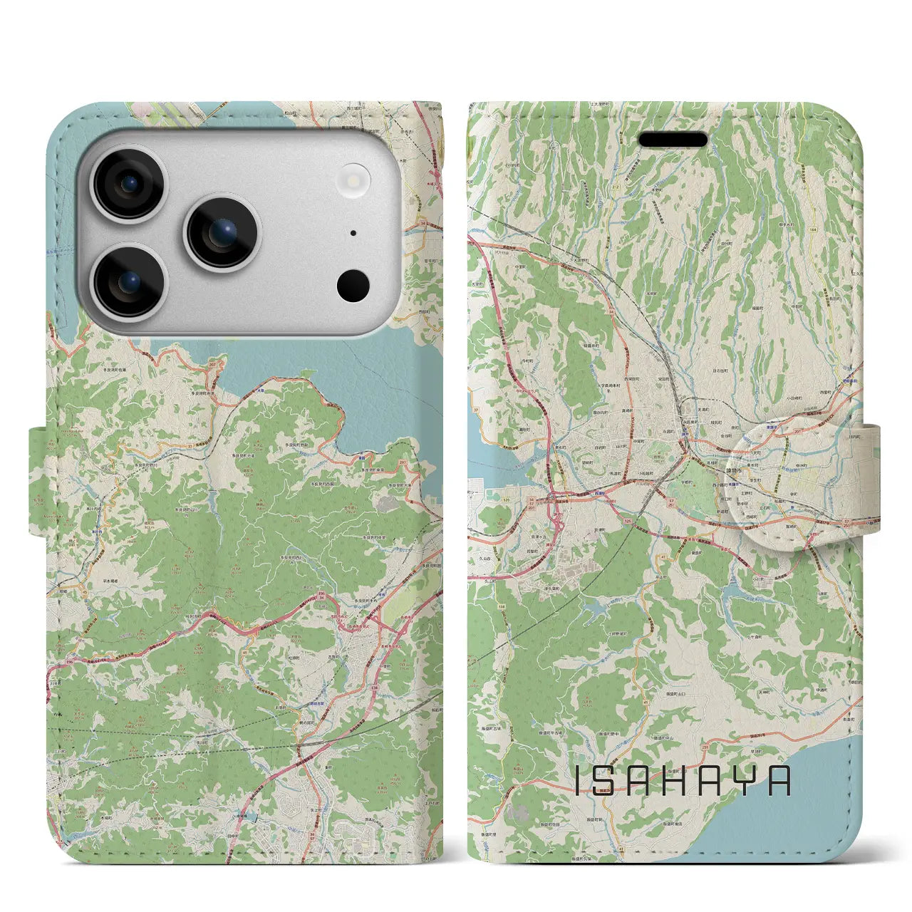 【諫早（長崎県）】地図柄iPhoneケース（手帳タイプ）