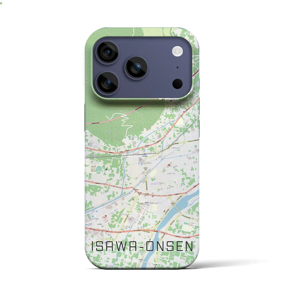 【石和温泉（山梨県）】地図柄iPhoneケース（バックカバータイプ）ブラック・iPhone 17 Pro Max 用