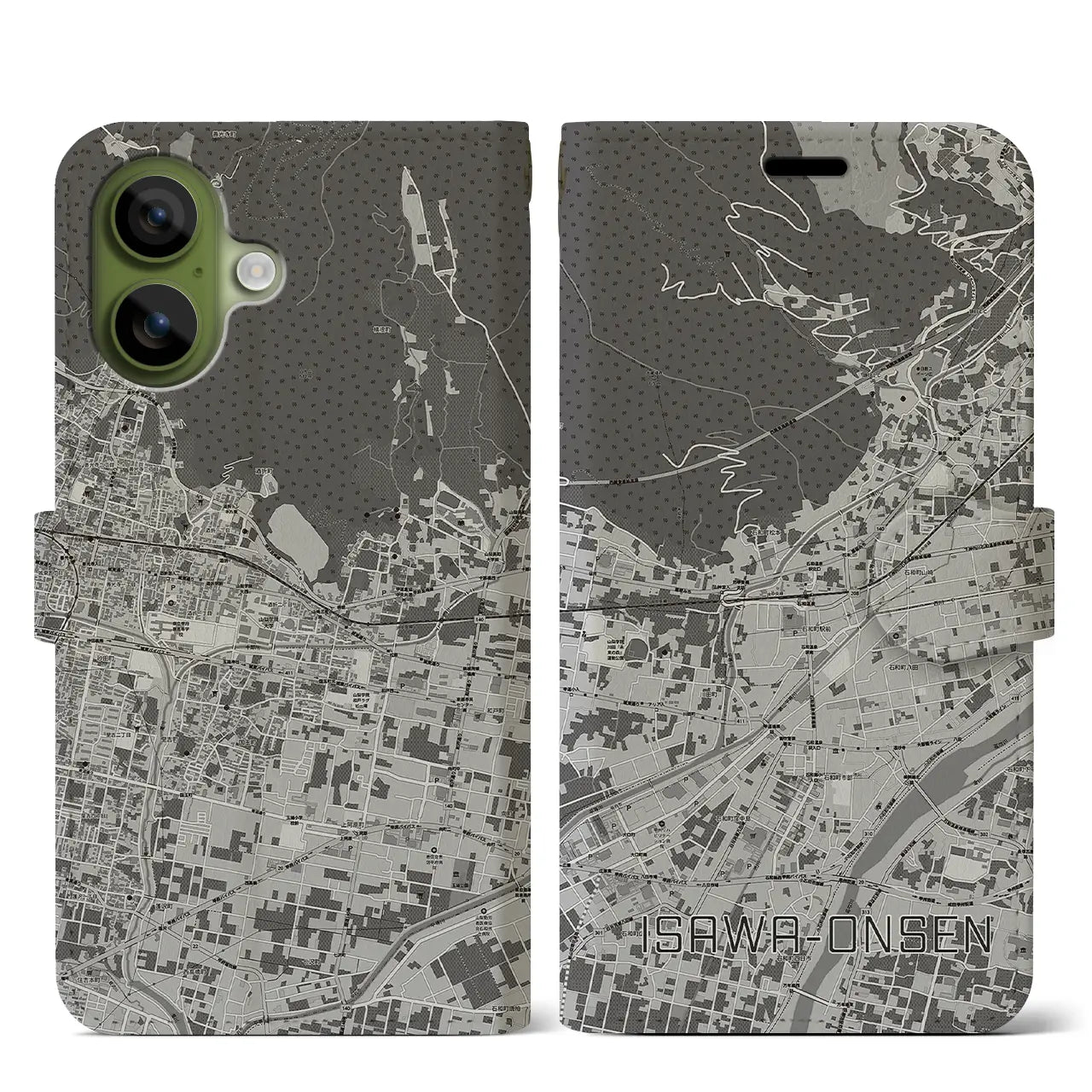 【石和温泉（山梨県）】地図柄iPhoneケース（手帳タイプ）