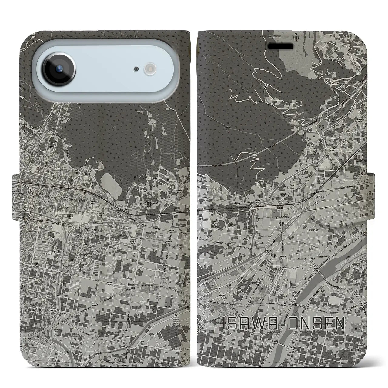 【石和温泉（山梨県）】地図柄iPhoneケース（手帳タイプ）