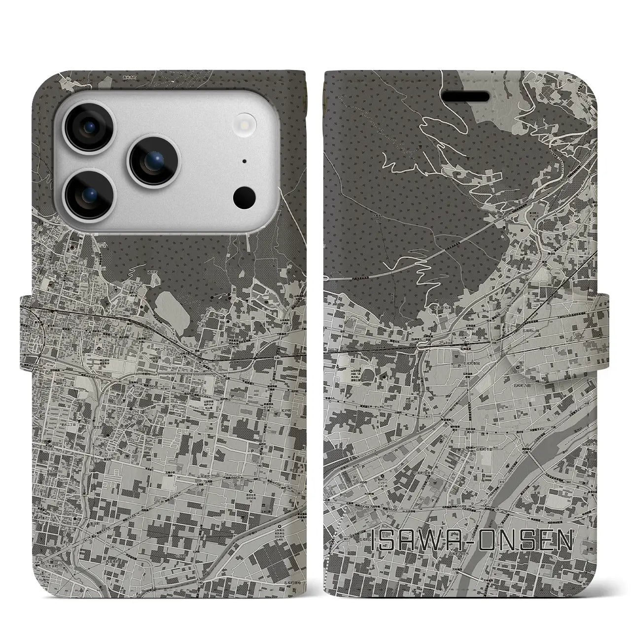 【石和温泉（山梨県）】地図柄iPhoneケース（手帳タイプ）