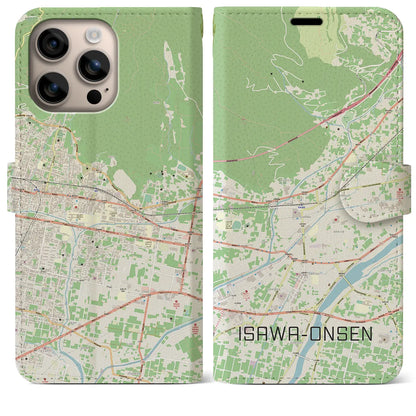 【石和温泉（山梨県）】地図柄iPhoneケース（手帳タイプ）ナチュラル・iPhone 16 Plus 用