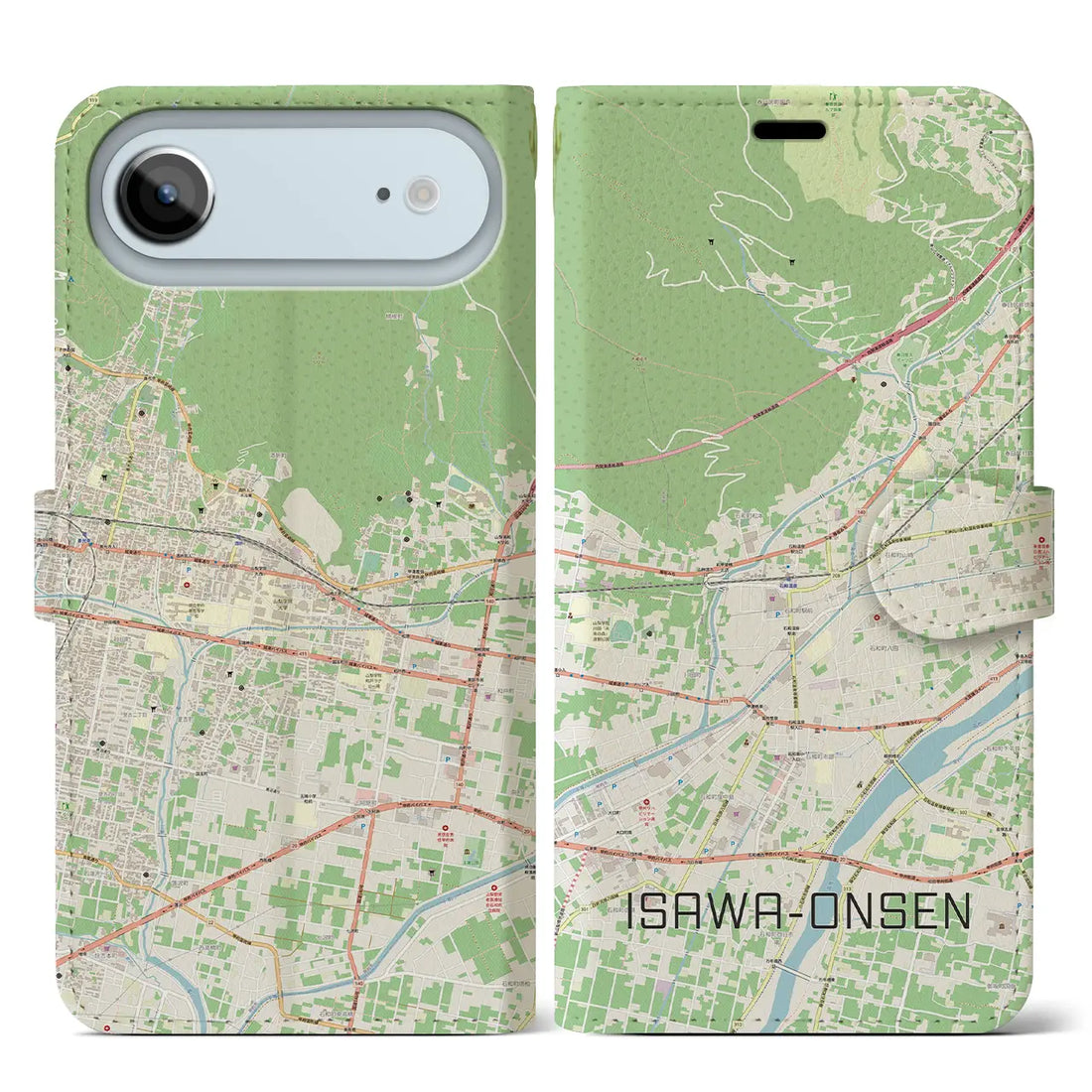 【石和温泉(山梨県)】地図柄iPhoneケース(手帳タイプ)ナチュラル・iPhone 17 Pro Max 用