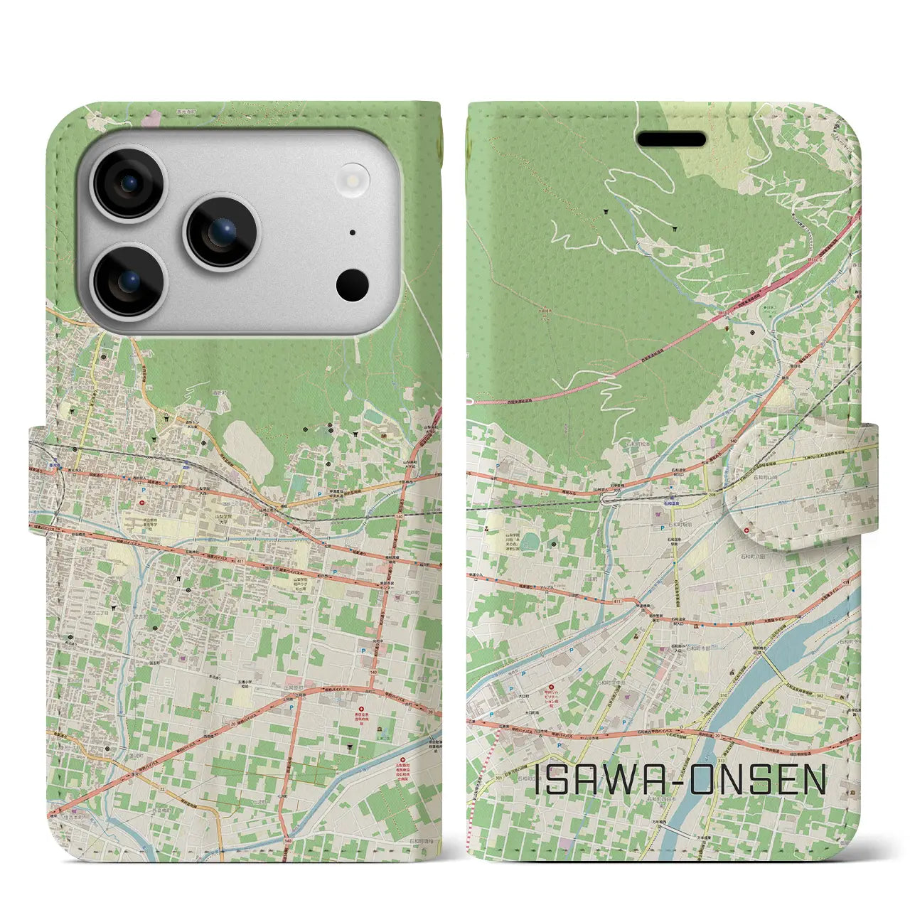 【石和温泉（山梨県）】地図柄iPhoneケース（手帳タイプ）