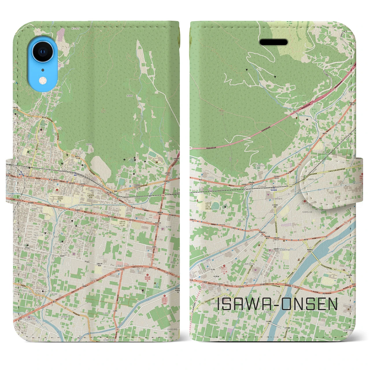 【石和温泉（山梨県）】地図柄iPhoneケース（手帳タイプ）ナチュラル・iPhone XR 用