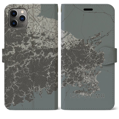 【伊勢志摩（三重県）】地図柄iPhoneケース（手帳タイプ）モノトーン・iPhone 11 Pro Max 用