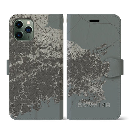 【伊勢志摩（三重県）】地図柄iPhoneケース（手帳タイプ）モノトーン・iPhone 11 Pro 用