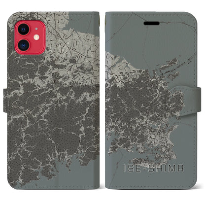 【伊勢志摩（三重県）】地図柄iPhoneケース（手帳タイプ）モノトーン・iPhone 11 用
