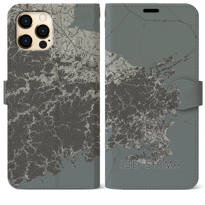 【伊勢志摩（三重県）】地図柄iPhoneケース（手帳タイプ）モノトーン・iPhone 12 Pro Max 用