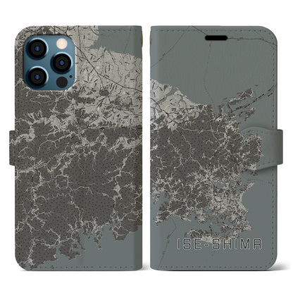 【伊勢志摩（三重県）】地図柄iPhoneケース（手帳タイプ）モノトーン・iPhone 12 / 12 Pro 用