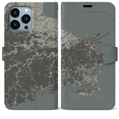 【伊勢志摩（三重県）】地図柄iPhoneケース（手帳タイプ）モノトーン・iPhone 13 Pro Max 用