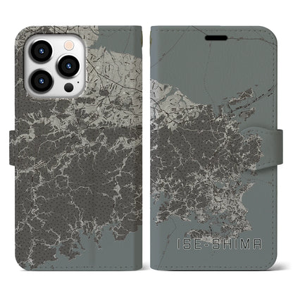 【伊勢志摩（三重県）】地図柄iPhoneケース（手帳タイプ）モノトーン・iPhone 13 Pro 用