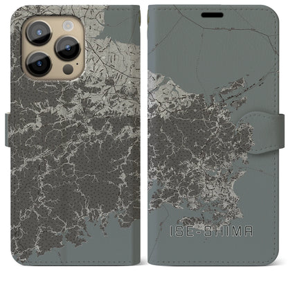 【伊勢志摩（三重県）】地図柄iPhoneケース（手帳タイプ）モノトーン・iPhone 14 Pro Max 用