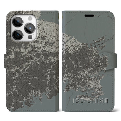 【伊勢志摩（三重県）】地図柄iPhoneケース（手帳タイプ）モノトーン・iPhone 14 Pro 用