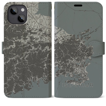 【伊勢志摩（三重県）】地図柄iPhoneケース（手帳タイプ）モノトーン・iPhone 14 Plus 用