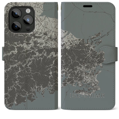 【伊勢志摩（三重県）】地図柄iPhoneケース（手帳タイプ）モノトーン・iPhone 15 Pro Max 用