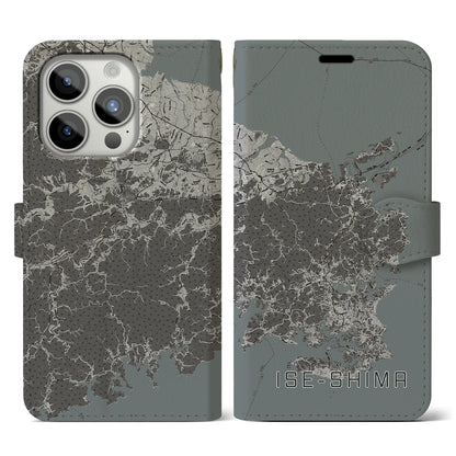 【伊勢志摩（三重県）】地図柄iPhoneケース（手帳タイプ）モノトーン・iPhone 15 Pro 用