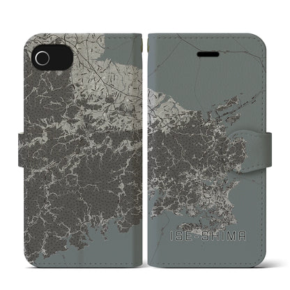 【伊勢志摩（三重県）】地図柄iPhoneケース（手帳タイプ）モノトーン・iPhone SE（第3 / 第2世代） / 8 / 7 / 6s / 6 用