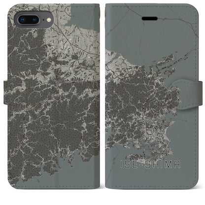 【伊勢志摩（三重県）】地図柄iPhoneケース（手帳タイプ）モノトーン・iPhone 8Plus /7Plus / 6sPlus / 6Plus 用