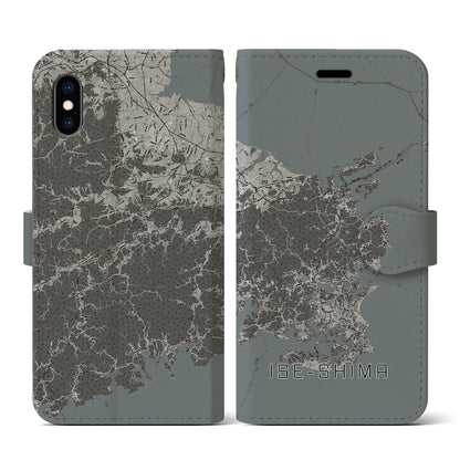 【伊勢志摩（三重県）】地図柄iPhoneケース（手帳タイプ）モノトーン・iPhone XS / X 用