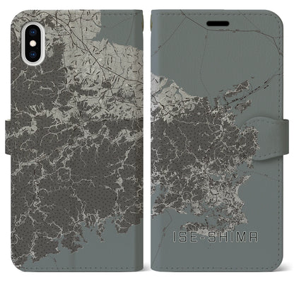 【伊勢志摩（三重県）】地図柄iPhoneケース（手帳タイプ）モノトーン・iPhone XS Max 用