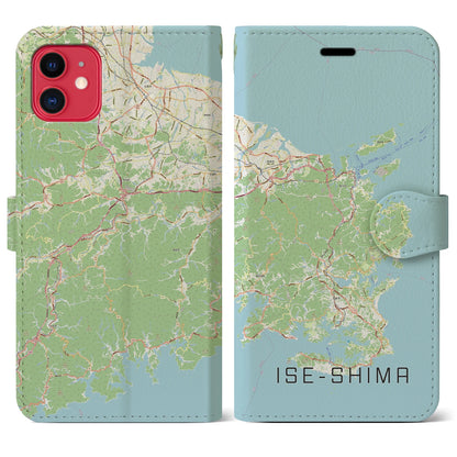 【伊勢志摩（三重県）】地図柄iPhoneケース（手帳タイプ）ナチュラル・iPhone 11 用