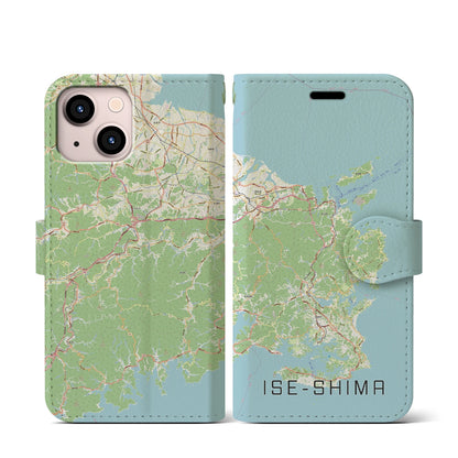 【伊勢志摩（三重県）】地図柄iPhoneケース（手帳タイプ）ナチュラル・iPhone 13 mini 用