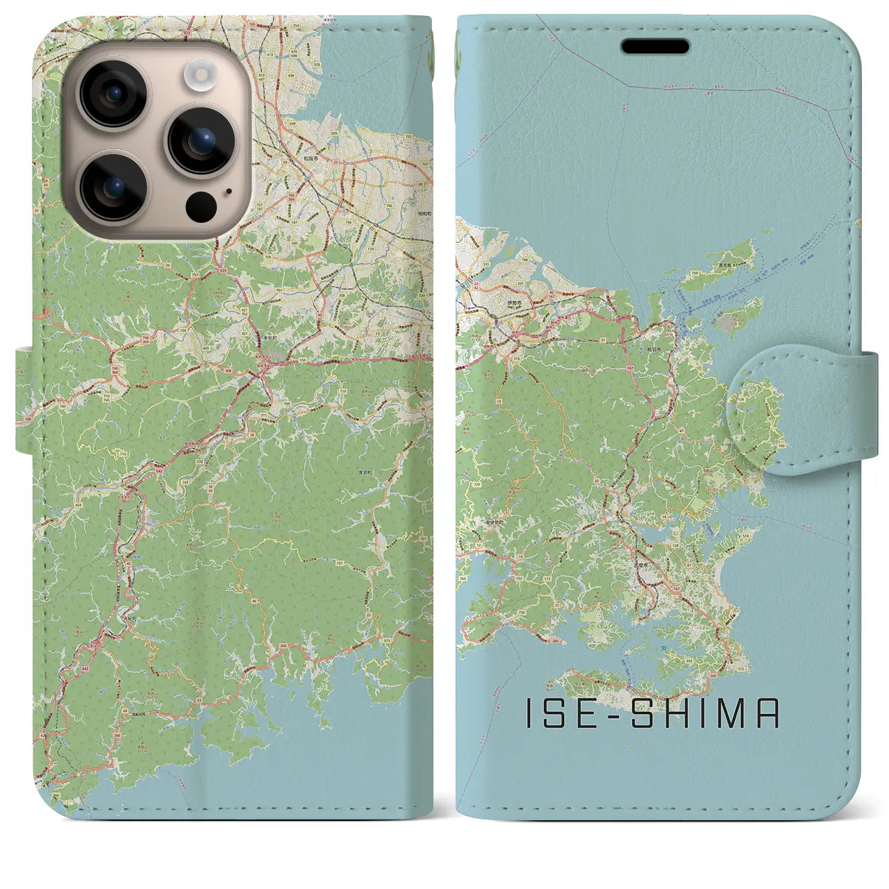 【伊勢志摩（三重県）】地図柄iPhoneケース（手帳タイプ）ナチュラル・iPhone 16 Plus 用