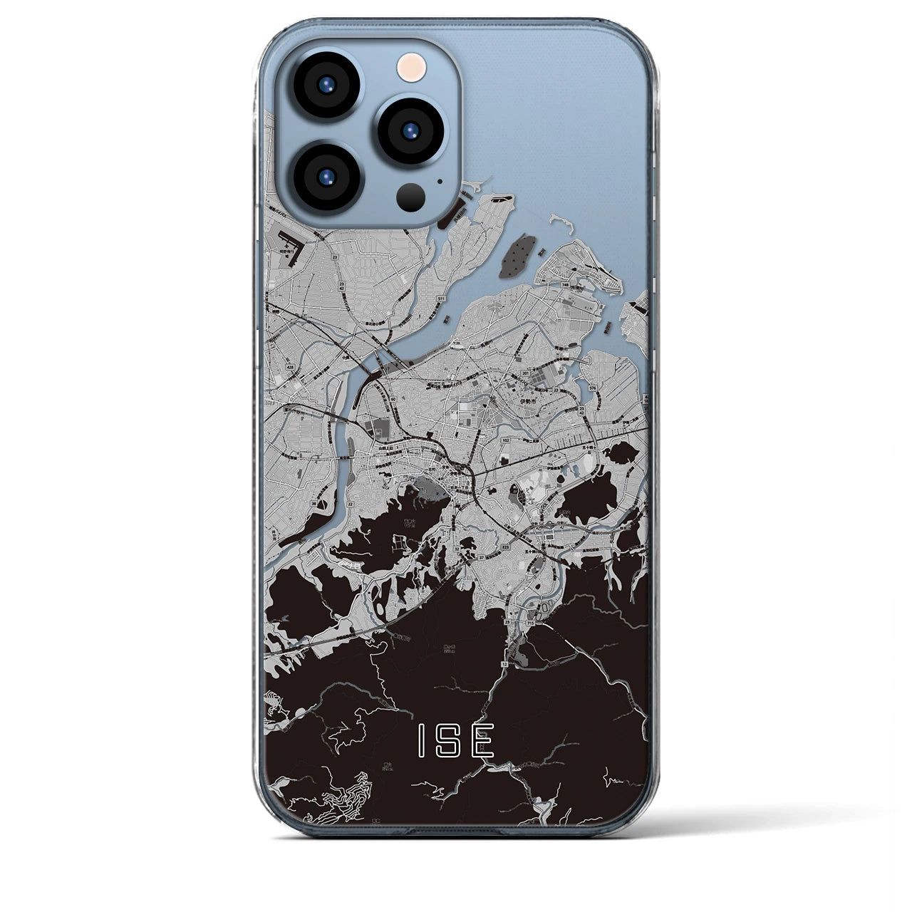 【伊勢（三重県）】地図柄iPhoneケース（クリアタイプ）モノトーン・iPhone 13 Pro Max 用